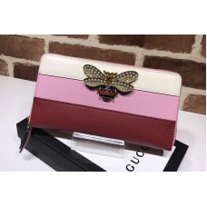 Gucci 476069 Queen Margaret leather zip around wallet In White/Pink/Red Leather