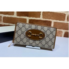 Gucci 621889 Gucci 1955 Horsebit zip around wallet in Beige/ebony GG Supreme canvas