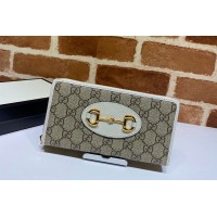 Gucci 621889 Gucci 1955 Horsebit zip around wallet in Beige/ebony GG Supreme canvas With White Leather