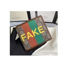 Gucci ‎636166 &#8216;Fake/Not&#8217; print billfold wallet in Beige and ebony GG Supreme canvas