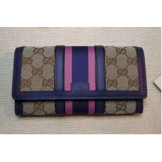Gucci 409440 GG Supreme Canvas Leather Continental Wallet Purple