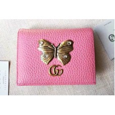 Gucci 499361 Leather Card Case with Butterfly ‎Pink