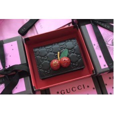 Gucci Signature card case with cherries 476050 Black