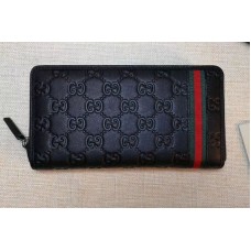 Gucci 291105 Guccissima Leather Web Zip Around Wallet Black