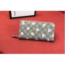 Gucci 408667 GG Canvas With Calfskin Leather Rose Printed Wallet