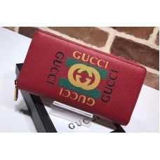 Gucci 496317 logo leather zip around wallet Red