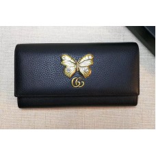 Gucci 499359 Leather continental wallet with butterfly Black