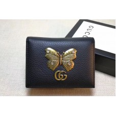 Gucci 499361 Leather card case with butterfly Black