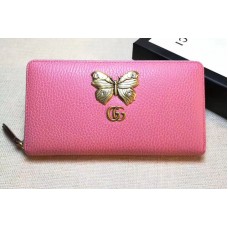 Gucci 499363 Leather zip around wallet with butterfly Pink
