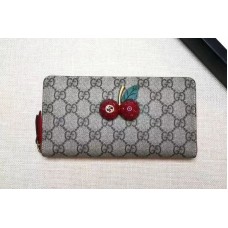 Gucci 476049 GG Supreme zip around wallet with cherries Red