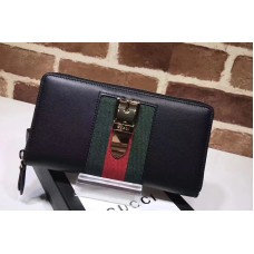 Gucci 476083 Sylvie leather zip around wallet Black