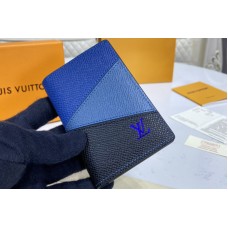 Louis Vuitton M30709 LV Pocket Organizer Wallet in Blue monochrome Taiga leather