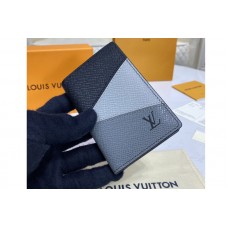 Louis Vuitton M30729 LV Pocket Organizer Wallet in Gray monochrome Taiga leather