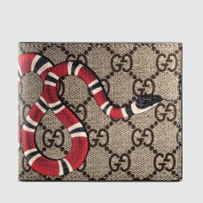 Gucci Kingsnake Print GG Supreme Bi-fold Wallet