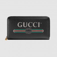 Gucci Black Print Leather Zip Around Wallet