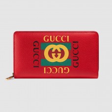 Gucci Red Print Leather Zip Around Wallet