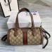 Gucci 602577 Ophidia GG small Boston bag in Beige/ebony GG Supreme canvas