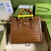 Gucci Diana Small Tote Bag In Brown Croc-embossed Leather