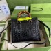Gucci Diana Small Tote Bag In Black Croc-embossed Leather