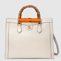 Gucci Diana Medium Tote Bag In White Leather