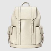 Gucci Men's Backpack In White GG Embossed Leather