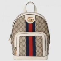 Gucci Ophidia GG Supreme Backpack With White Leather