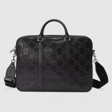 Gucci Medium Briefcase Bag In Black GG Embossed Leather