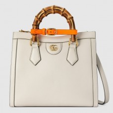 Gucci Diana Small Tote Bag In White Leather