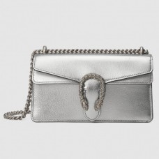 Gucci Dionysus Small Shoulder Bag In Silver Metallic Leather