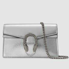 Gucci Dionysus Super Mini Bag In Silver Lame Leather