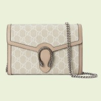 Gucci Dionysus Chain Wallet In White GG Canvas