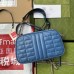 Gucci GG Marmont Small Shoulder Bag In Blue Matelasse Leather