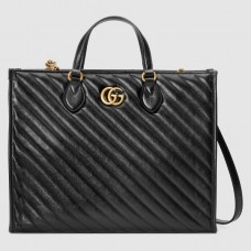 Gucci 627332 GG Marmont medium tote bag in Black matelassé leather