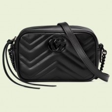 Gucci Black GG Marmont Mini Camera Bag with Black Hardware