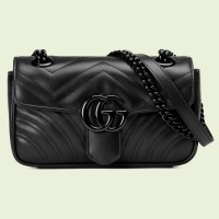 Gucci Black GG Marmont Mini Shoulder Bag with Black Hardware