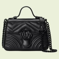 Gucci Black GG Marmont Mini Top Handle Bag with Black Hardware