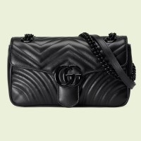 Gucci Black GG Marmont Small Shoulder Bag with Black Hardware