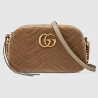 Gucci Brown GG Marmont Velvet Small Shoulder Bag