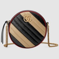 Gucci Diagonal GG Marmont Mini Round Shoulder Bag 550154 Beige/Black