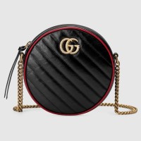 Gucci Diagonal GG Marmont Mini Round Shoulder Bag 550154 Black