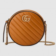 Gucci Diagonal GG Marmont Mini Round Shoulder Bag 550154 Brown