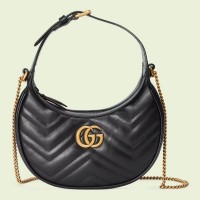 Gucci GG Marmont Half-moon-shaped Bag In Black Leather