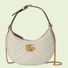 Gucci GG Marmont Half-moon-shaped Bag In White Leather