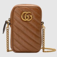 Gucci GG Marmont Mini Bag In Brown Diagonal Matelasse Leather