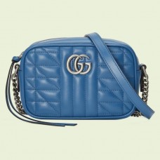 Gucci GG Marmont Mini Camera Bag In Blue Matelasse Leather