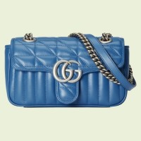 Gucci GG Marmont Mini Shoulder Bag In Blue Matelasse Leather