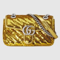 Gucci GG Marmont Mini Shouler Bag In Gold Sequin