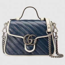 Gucci GG Marmont Mini Top Handle Bag In Blue Diagonal Leather
