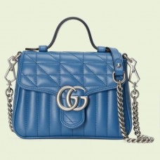 Gucci GG Marmont Mini Top Handle Bag In Blue Matelasse Leather