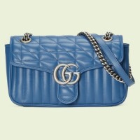 Gucci GG Marmont Small Bag In Blue Matelasse Calfskin